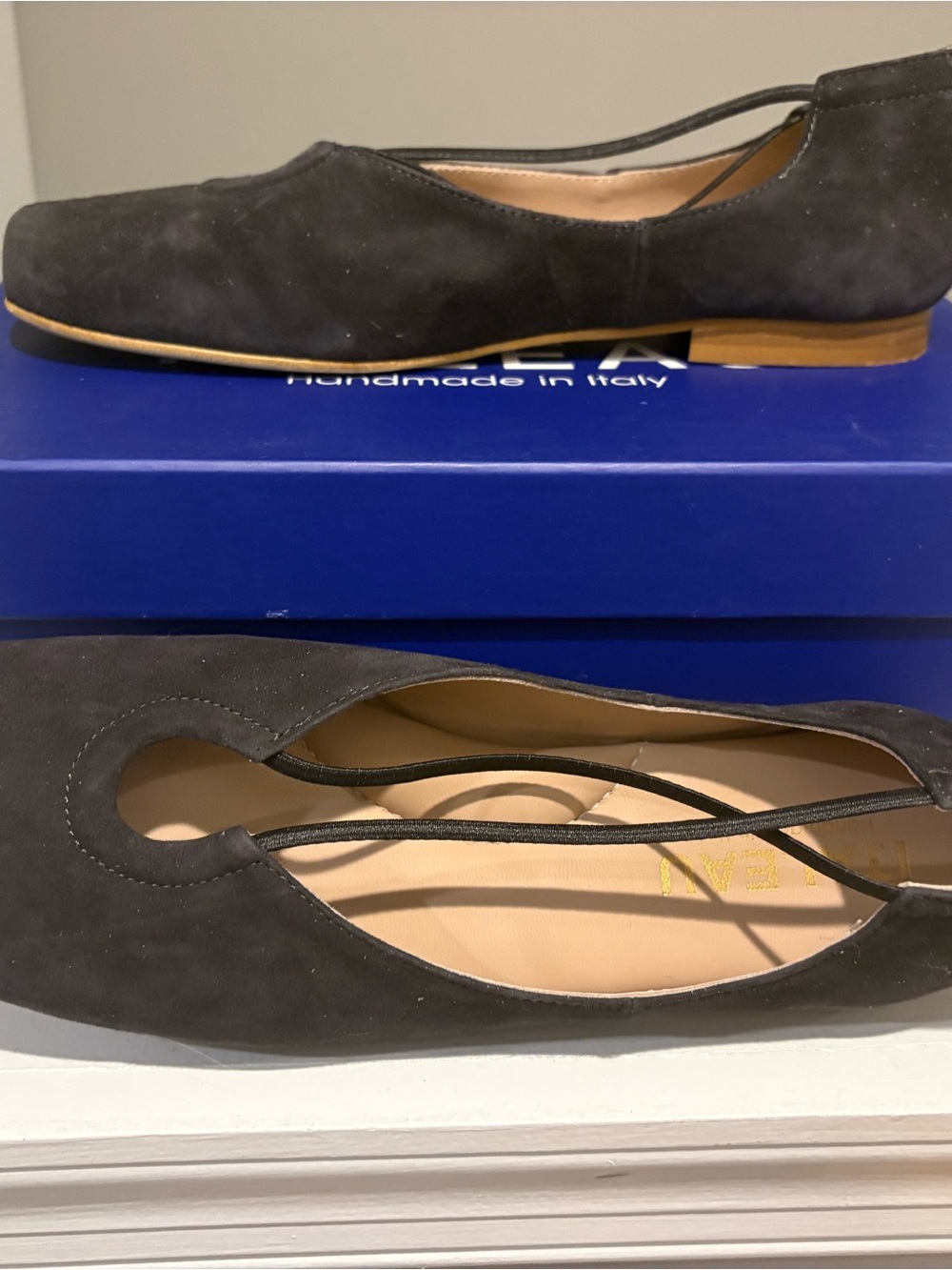 Handmade Black Suede Ballet Flats with Cross Straps